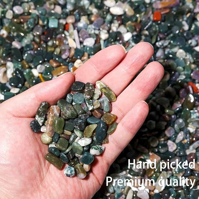 Moss Agate Crystal Chips 1lb (1200+ pcs) – 5-8mm Natural Crystals for Aquarium Gravel, Terrarium Substrate, Succulent Top Dressing, Jewelry Making & Spiritual Gifts – Safe for Fish Tanks