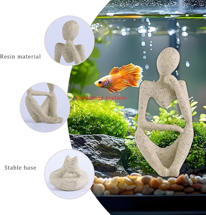 Fish Aquarium Decor Ornaments Minimalist Sandstone Thinker Statue Fish Tank Decorations Small Accessories Resin Abstract Home Decor Fish Toy for Betta Cichlid Goldfish Shrimps Hermit Crabs Turtle