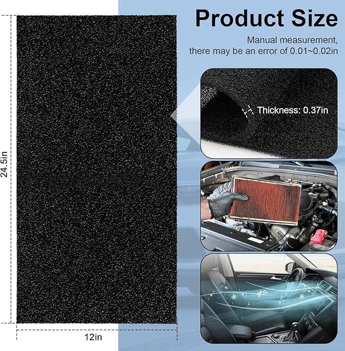 Air Filter Foam Sheet Material, 24" x 12" x 3/8" 40 PPI Filter Foam Sheet, Reusable Air Filter for Cutting and Fitting Purifier, Aquarium, Fish Tank, Air Conditioner
