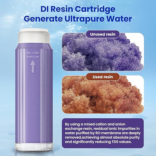 4 Stage Reverse Osmosis Deionization Water Fliter System, with Pressure Gauge and Deionization Water Filter, RO/DI Water Filtration System with Flushing Valve，100 GPD