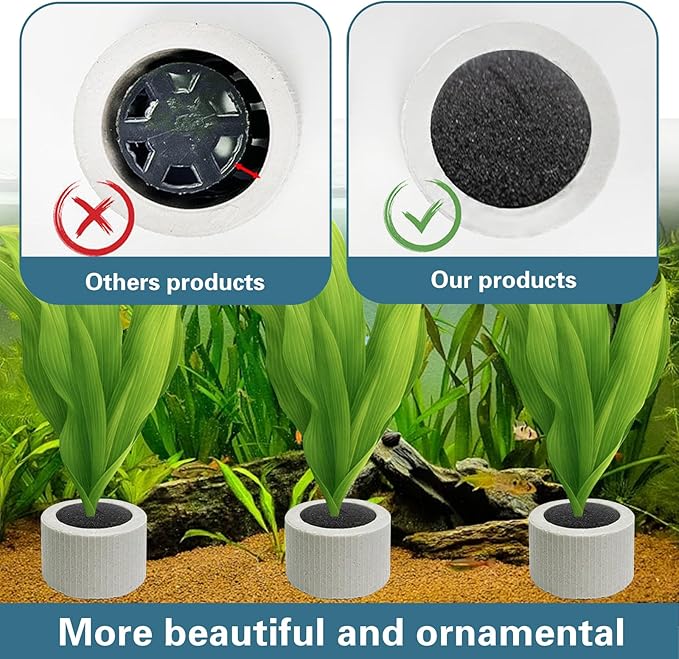 12 PCS Aquarium Plant Weight Ceramic Ring with Black Sponge, Aquarium Plant Weights Pot Anti Floating for Fish Tank Water Plant Landscape Decoration Accessories