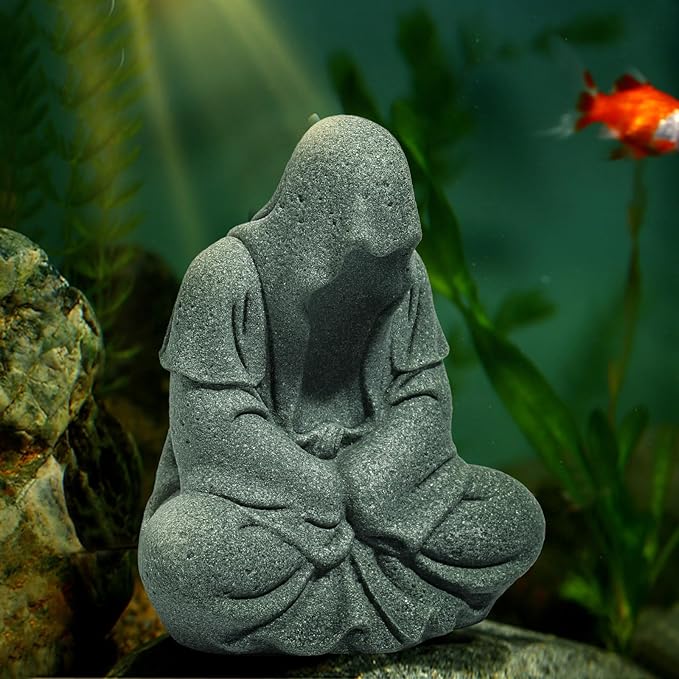 Fish Tank Buddha Statue Sandstone Ornament,Zen Garden Aquarium Decor,Meditating Statues for Underwater Landscaping