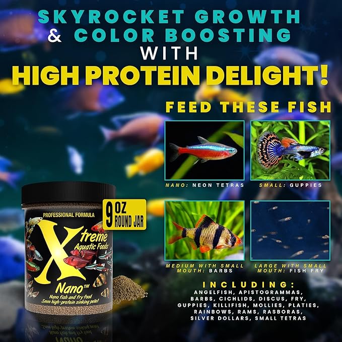 Xtreme Nano 0.5mm Sinking Pellets – High-Protein Fish Food for Nano & Community Fish, Krill-Based Formula for Color, Immune Support, and Vitality – Complete Nutrition for Small Aquarium Species (9oz)