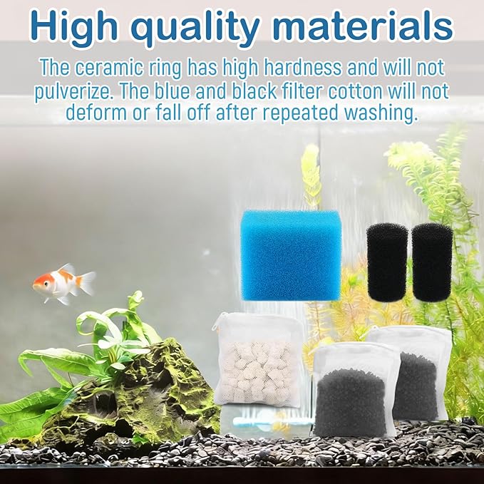 Aquarium Media Maintenance Kit Replacement for Fluval AC20 Power Filter, Includes 1 Blue Foam Filters, 2 Intake Strainer Sponge,1Pack Ceramic Rings and 2 Pack Activated Carbon