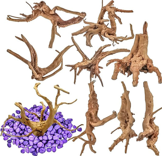 Vmiapxo 8 Pieces Natural Driftwood for Aquarium Decor, Assorted Sinkable Spider Wood, Reptile Drift Wood Branches Fish Tank Decorations (3.15''-4'')