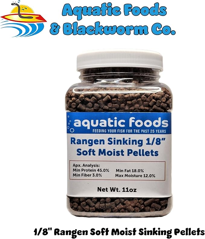 1/8" Soft Moist Sinking Salmon Pellets for Juvenile Axolotls, Shrimp, Snails, Crabs, Small Amphibians, Bottom Tropical Fish...11oz Small Jar