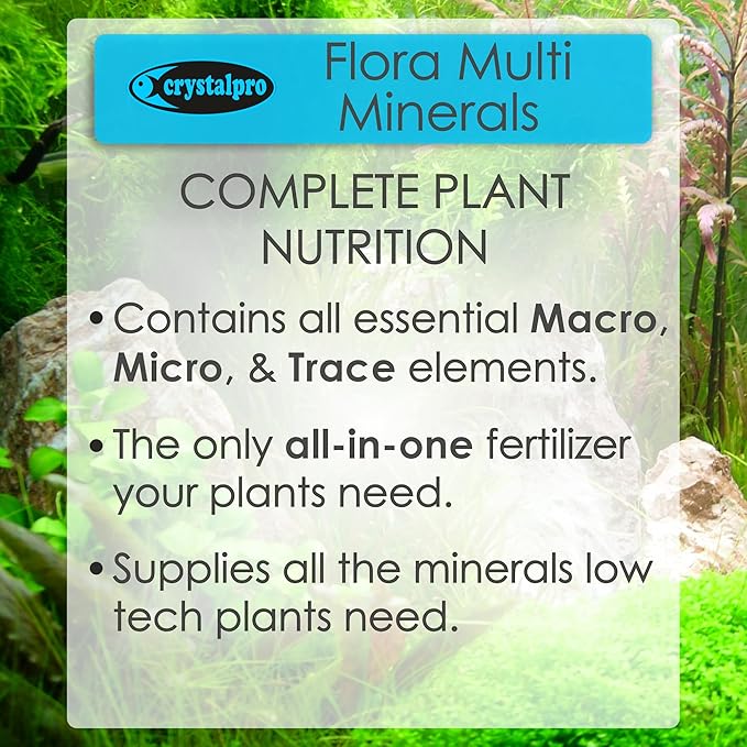 Crystalpro Flora Multi Minerals All in One Aquarium Plant Fertilizer - for Fast Growing Healthy Plants - Plant Food for Root and Leaf Growth- Safe for All Freshwater Livings 4.2 Oz