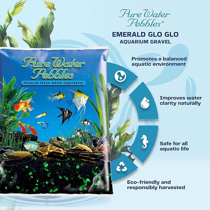 Pure Water Pebbles Emerald Glo Aquarium Gravel - 5 lbs - Non-Toxic, Colorfast, Vibrant Substrate for Aquariums, Terrariums, Ponds & Crafts