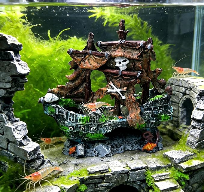 M2cbridge Antique Roman Column Ruins European Castle Aquarium Decorations Fish Tank Hideout Rocks (Pirate Shipwreck)