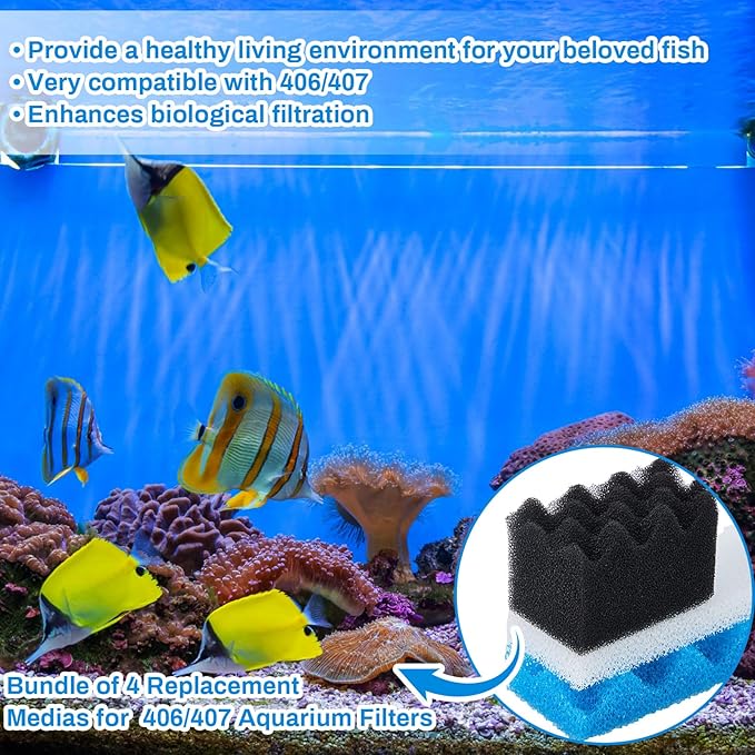 Threlaco 6 Pcs Aquarium Filters Bio Sponge Sets Compatible with Fluval 406/407, Including 2 Blue 2 White 2 Black Bio Sponge for Replacement Filter Media Kit