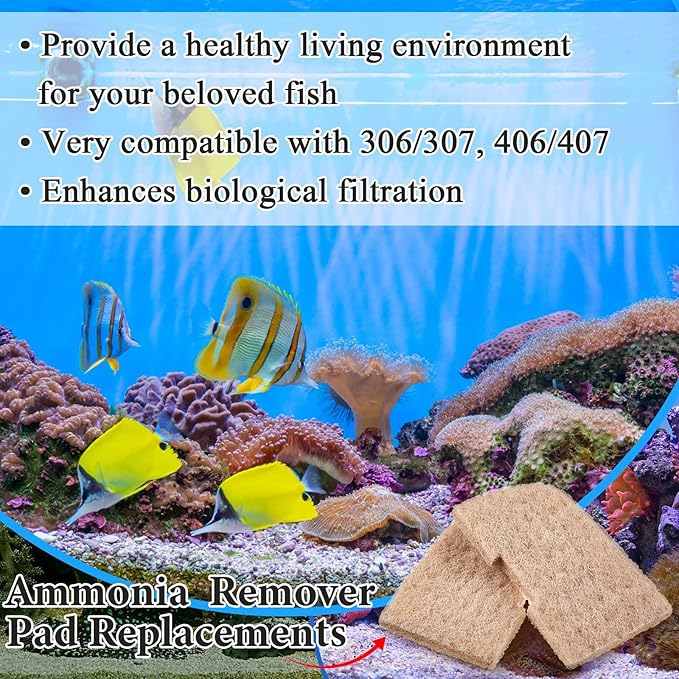 Threlaco 20 Pack Filter Pads Compatible with Fluval 307/407/306/406, Ammonia Remover Fish Tank, Aquarium Filter Replacement Pads for Fish Tank (Ammonia Remover)