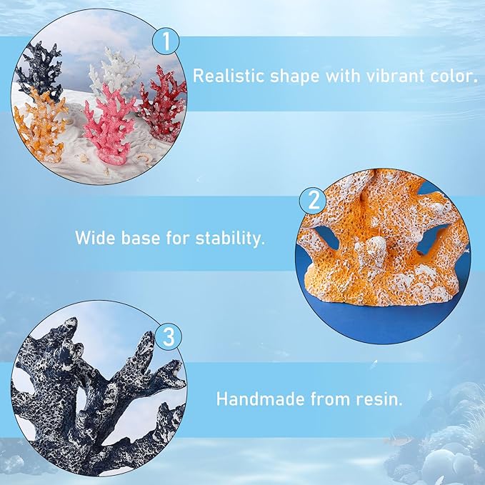 Artificial Coastal Dorm Fish Aquarium Coral Ornament Decor Realistic Aquatic Plant Marine Themed Gifts for Beach Coastal, Living Room, Bathroom- White