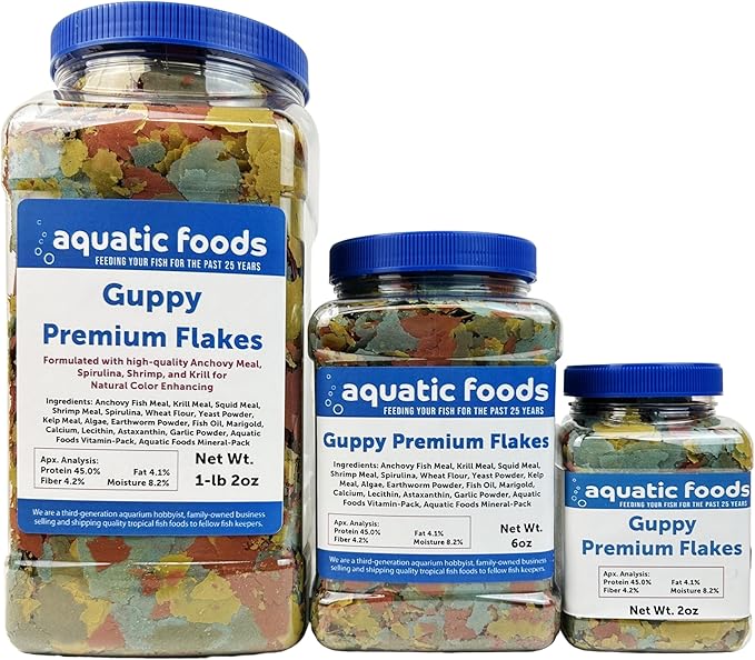 Premium Guppy and Endler Flake Food Also for Tetras, Zebras, All Nano and Micro Fish Also Pellet Mix, Wafer Mix Included…1-lb 2oz