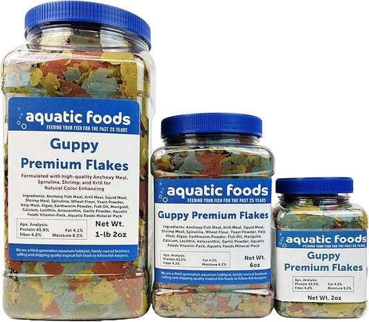Premium Guppy and Endler Flake Food Also for Tetras, Zebras, All Nano and Micro Fish Also Pellet Mix, Wafer Mix Included…1-lb 2oz