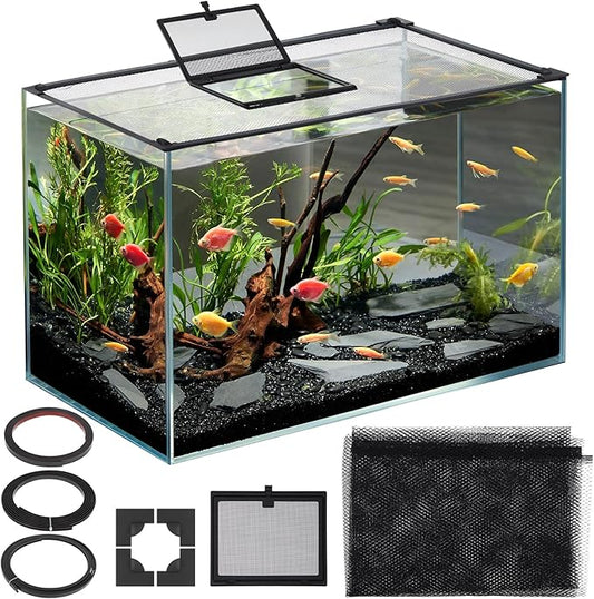 Magnetic Aquarium Cover Fish Tank Lid 39 x 19.7 Inch Fish Net Cover with Feeding Window Complete Accessories for Easy Installation and Anti-Jumping Protection for Fish and Reptiles (39X19.7IN)