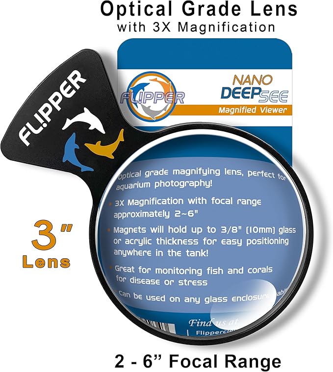 FLIPPER DeepSee Nano 3″ Magnetic Aquarium Viewer – Optical-Grade Magnifying Lens for Clear Underwater Viewing – Reef & Freshwater Tank Accessory for Fish, Coral & Aquascapes (Up to 3/8″ Glass) – Black