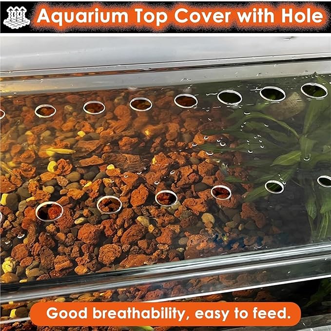 Aquarium Anti-Jump Cover， Aquarium Anti-Jumping Lid with Hole for Profecting Fish Reptiles Turtles from Jumping Out(L30xW25cm(11.8x9.8in))