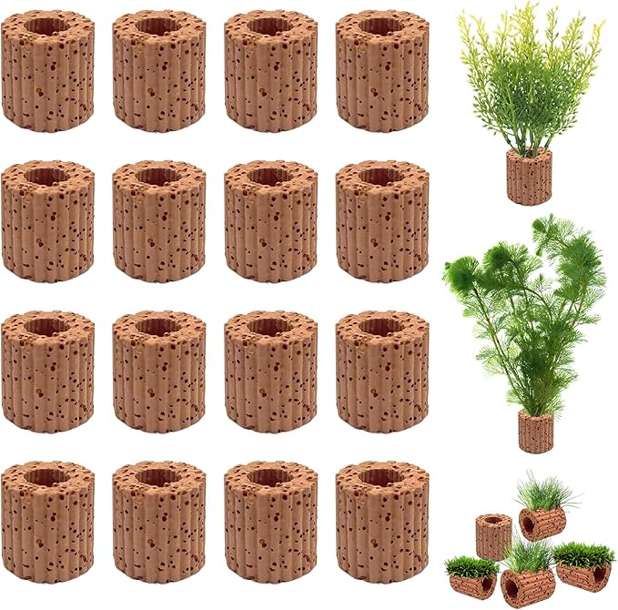 Rainmae 16 Pcs Aquatic Water Plant Fixed Rings, Water Plants Cultivation Fixed Ring Aquatic Water Plant Fixed Ring Ceramic Plant Pot, Landscape Ceramic Pottery Gravity Ring for Fish Tank Accessories