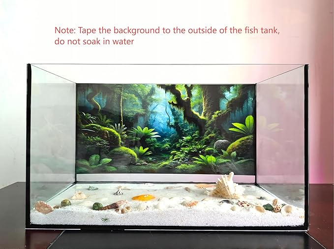 Tropical Rainforest Aquarium Fish Tank Background Forest Plants Reptile Tank Decorative Background 24x12 Inches PVC Glass Container Decoration with Tapes