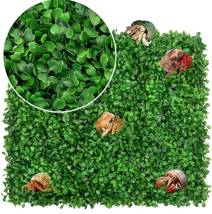 Hermit Crab Climbing Toys - 10x10 Inch Faux Grass Mat, Fake Turf Climbing Wall, Plastic Aquarium Plants Lawn for Hermit Crab, Gecko, Reptile, Lizard Habitat