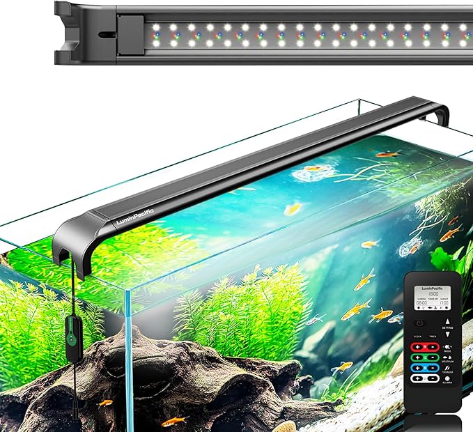 LED Aquarium Light with Remote, IP67 Waterproof Freshwater Planted Grow Light, Full Spectrum Fish Tank Light with Timer, Dimmable RGB+W, Upgrade Appearance, High Performance (48-57inch)