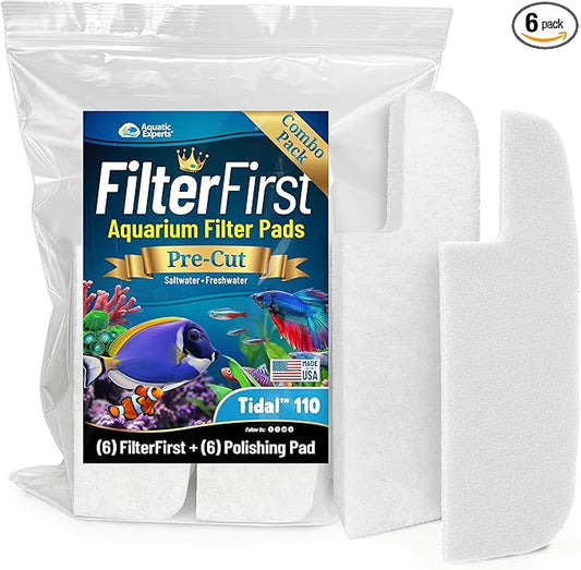 Aquatic Experts FilterFirst + Polishing Pad Combo – Precut Aquarium Filter Floss & Water Polishing Media for Ultra Clear Water – 6 Pack Combo (6 FilterFirst + 6 Polishing Pads), Tidal 110 Compatible