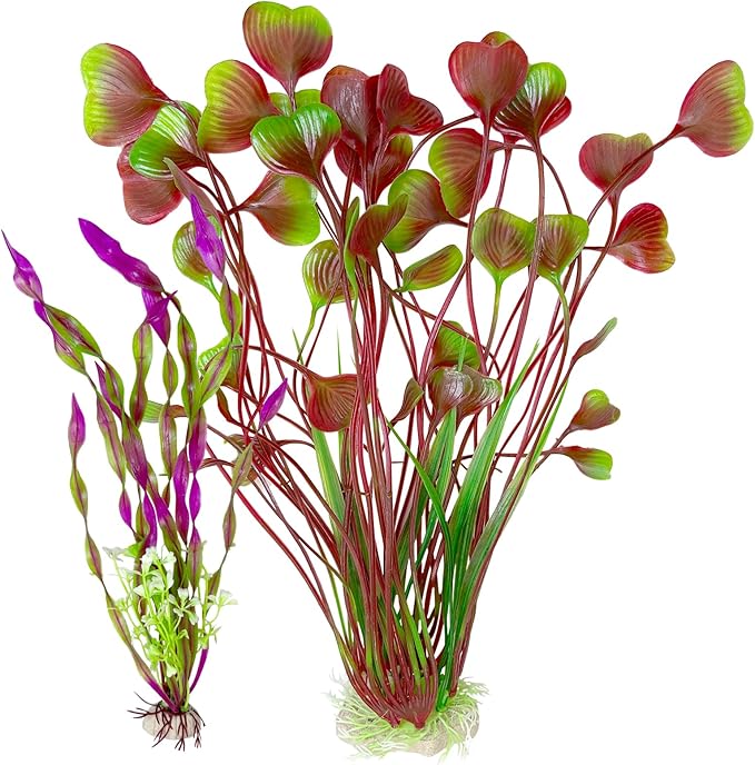 Hamiledyi Artificial Aquarium Plants for Fish Tank, Realistic Soft Plastic Water Grass, Safe Underwater Habitat Decorations, 2-Pack