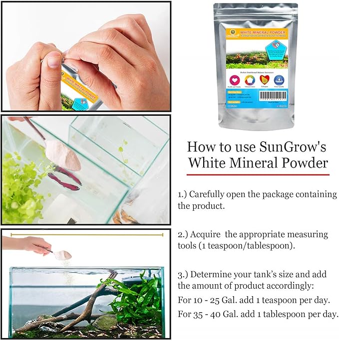 SunGrow Shrimp Calcium White Powder, Supports Healthy Molting, Improves Shell Color, Growth & Strength, Enhances Water Quality, Breeding Support, Essential Mineral for Freshwater Shrimp, 1.8 oz