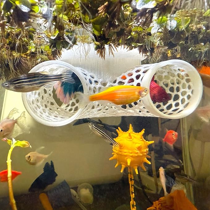 Aquarium Floating Betta Fish Log, Hide Tunnel and Hammock Toy, Small Fish Or Shrimp Hide Resting Cave, Floating Feeder, Feeding Ring, Tank Accessories Decoration (Translucent)