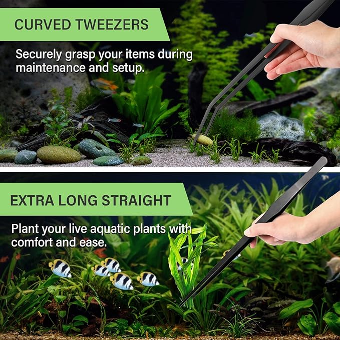 Simple Deluxe Aquarium Aquascape Tools Kit, 4 in 1 Anti-Rust Aquatic Plant Aquascaping Tool Stainless Steel Tweezers Scissors Spatula Set for Aquarium Tank Clean, Fish Tank, Bonsai, Algae Scrapers