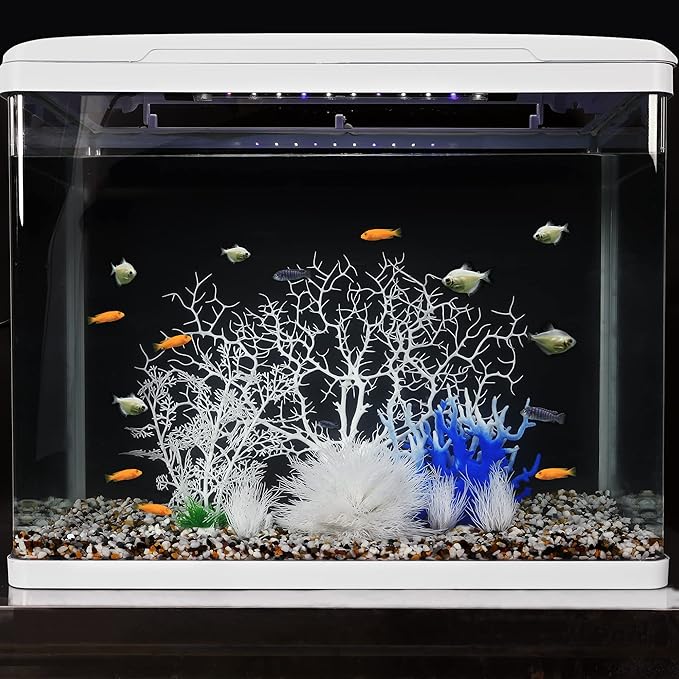 MyLifeUNIT Aquarium Plants, 7 Pack Artificial Coral Ornament for Fish Tank Decorations (White)