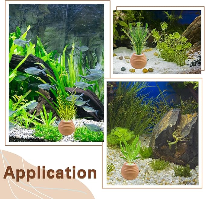 4 Pack Aquatic Plants Fixed Ring Set, Anti-Floating Ceramic Planter for Fixing Water Plants, Aquarium Decoration Fish Tank Accessories Landscaping Ornaments, Red