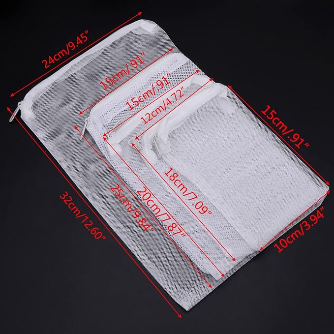 5 Packs Aquarium Filter Bags High Flow Biochemical Mesh Bag with Zipper Reusable Fish for Tank Filtration Bag Multi Size Aquarium Heater Light Thermometers Gravel Sand Decorations