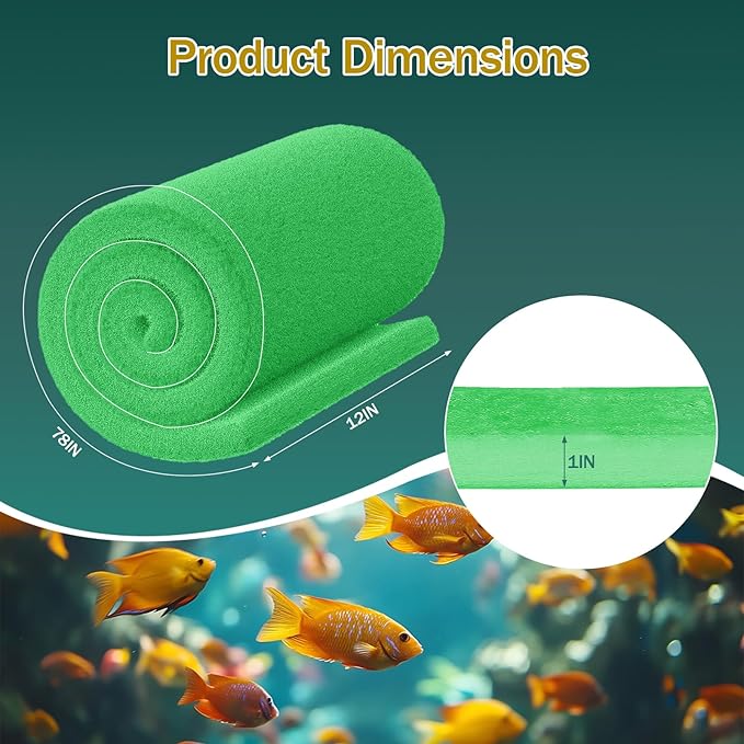 3PCS Aquarium Filter Floss - 12" x 78" (6.5ft per roll) - Total 19ft - 1" Thick Premium Polyester Filter Pad for Fish Tank - Mechanical Filtration, Crystal Clear Water, Fits Most Filters(19ft)