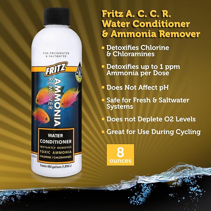 Fritz Aquatics ACCR Water Conditioner Instantly Removes Toxic Ammonia/Chlorine & Chloramines for Fresh & Salt Water Aquariums (8-Ounce)