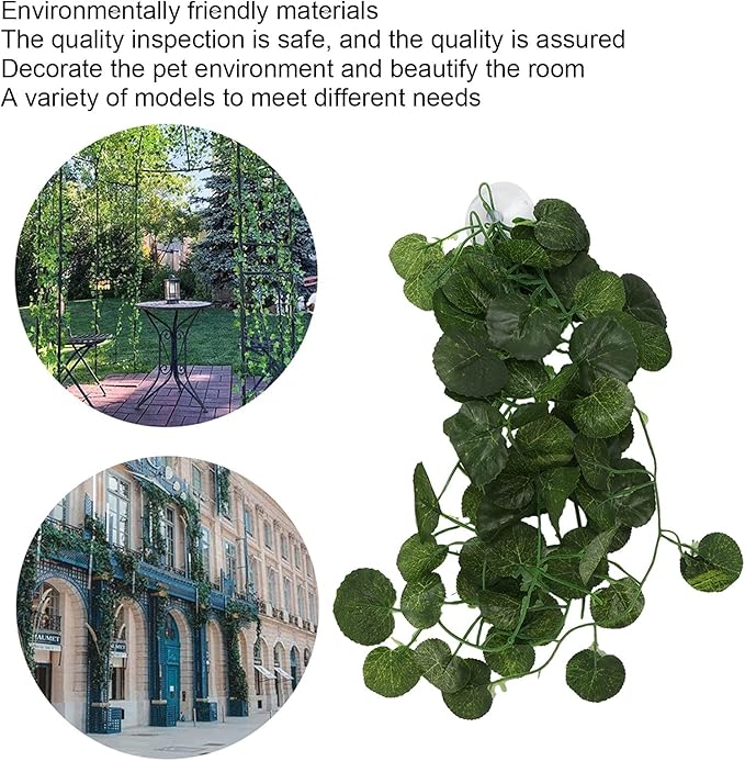 Pssopp Lifelike Plant Decorative Hanging Silk Terrarium Plant with Suction Cup for for Reptile Rainforest Box Aquarium Landscape(NFF‑83)