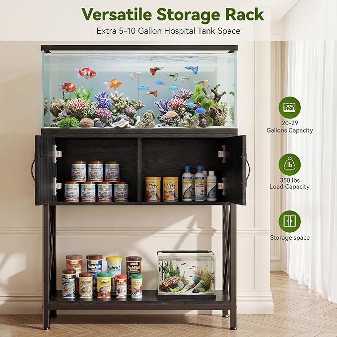 Petrova 20-29 Gallon Fish Tank Stand, Metal Double Aquarium Stand with Storage Cabinet, Heavy Duty 31.5" L* 16.54" W Tabletop, 330LBS Capacity, Grey