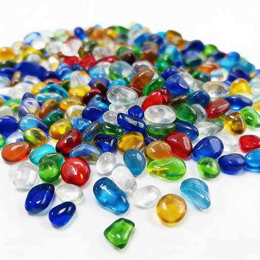 0.93LB Decorative Sea Glass Pebbles, Colorful Clear Irregular Stones for Fish Tank, Aquarium Gravel, Garden, Vase Filler, Turtle Tank Decoration (Colorful Glazed Sand, 0.93LB)