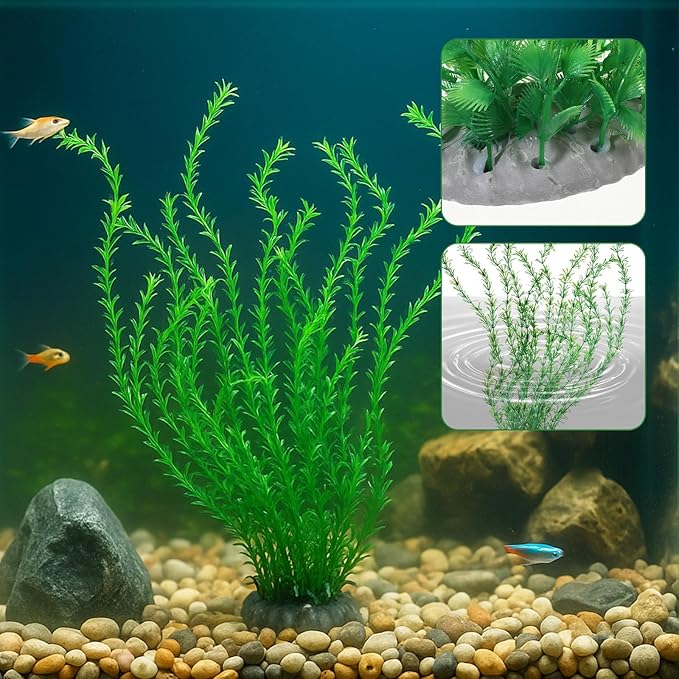 Qianyu 3 Pack Aquarium Plastic Decor Fish Tank Decorations Tall Artificial Green Grass Cluster Extra Large 23.6 Inch Underwater Plants Bendable Fish Tank Plants for Freshwater and Saltwater Tanks