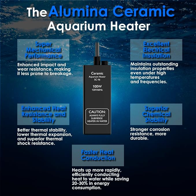 Aquarium Heater 100W Super Small Fish Tank Heater with Digital Display Thermostat, Alumina Ceramic Betta Tank Heater Turtle Heater for 10-20 Gallon Tanks