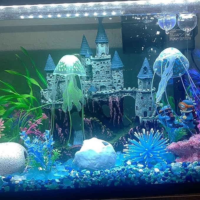 Aquarium Castle Decor, Resin Castle for Fish Tank with Randomly Color Plants Decorations Accessories for Freshwater and Saltwater Fish Tanks