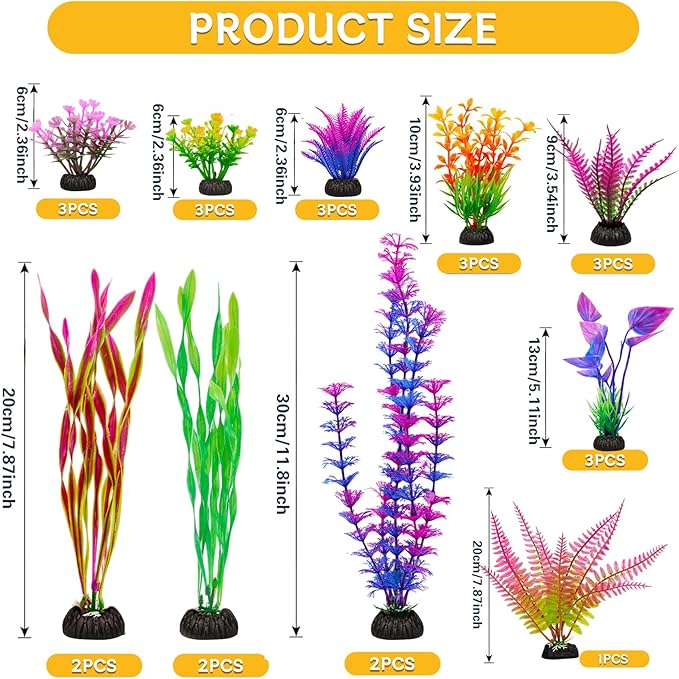 Colorful Fish Tank Decorations, Large Aquarium Artificial Plastic Plants Decor, Betta Goldfish Tank Accessories, Fish Bowl Ornaments