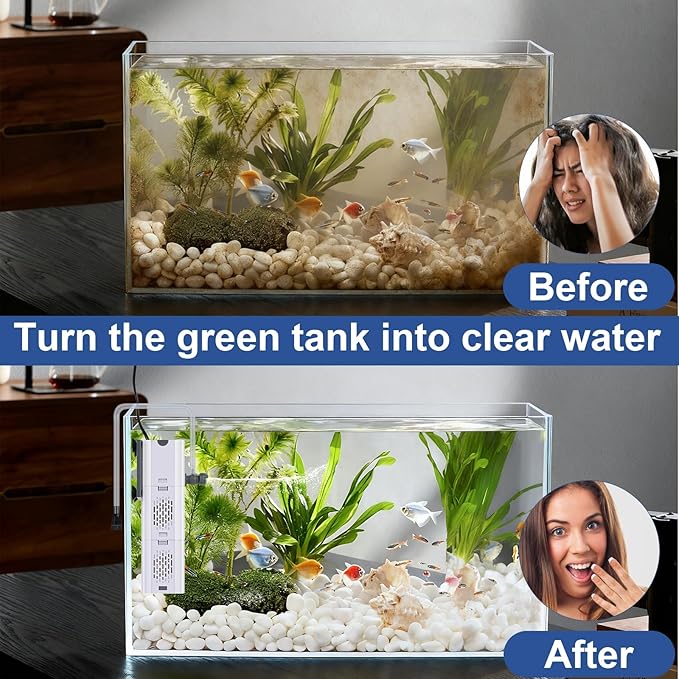 265 GPH 4-in-1 aquarium filter, 20-80 gallon fish tank filters Filtration and Oxygenation, filter for fish tank with biochemical cotton, ceramic beads, Multi-functional turtle tank filter(15 W)