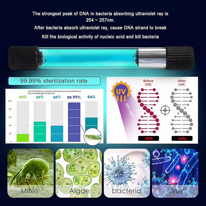TAISHAN Aquarium Clean Light, 9W LED, Algae Bloom Cleaner for Fish Tank, Submersible with Timer, Clear Waterproof Clean Lamp for Pond, Swimming Pool