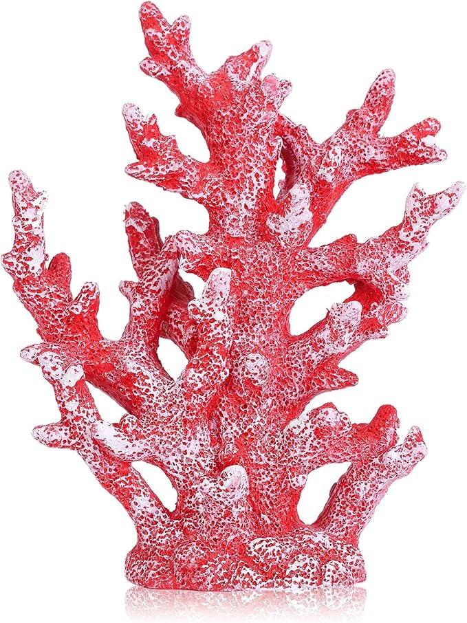 Artificial Coastal Dorm Fish Aquarium Coral Ornament Decor Realistic Aquatic Plant Marine Themed Gifts for Beach Coastal, Living Room, Bathroom- Red