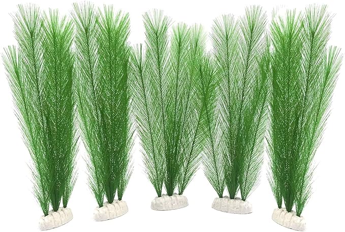 Aquarium Decorations 5Pcs Fish Tank Artificial Green Water Plants Made of Silk Fabrics Plastic