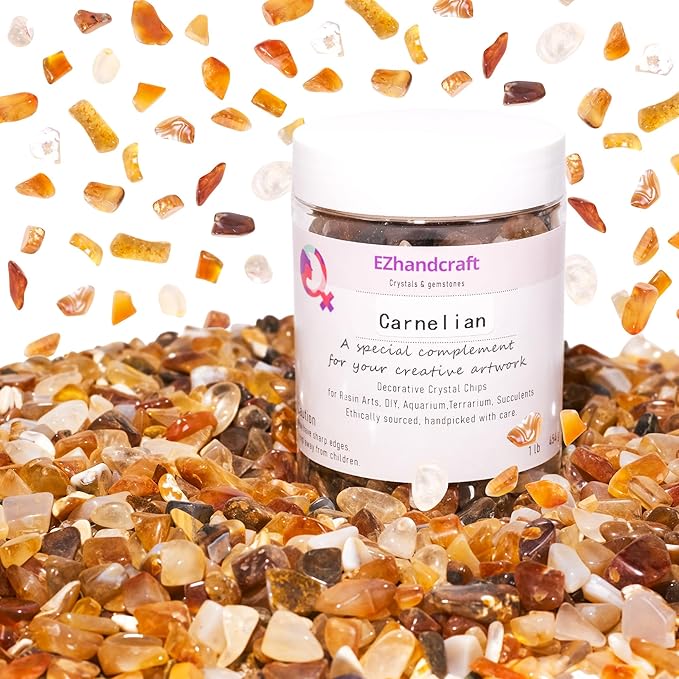 Carnelian Crystal Chips 1lb (1200+ Pieces) – 5-8mm Natural Orange-Red Gemstones for Healing, Motivation, Abundance, Creativity & Spiritual Gifts – Stone of Vitality & Confidence