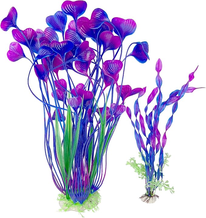 Hamiledyi Artificial Aquarium Plants Fish Tank Decorations, Soft Plastic Green Water Grass for Fish Habitat, Realistic Underwater Décor, Safe for Fish, 2-Pack