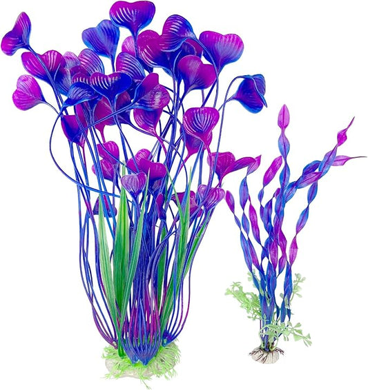Hamiledyi Artificial Aquarium Plants Fish Tank Decorations, Soft Plastic Green Water Grass for Fish Habitat, Realistic Underwater Décor, Safe for Fish, 2-Pack