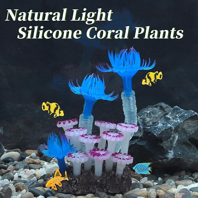 Aquarium Coral, Luminous Fish Tank Ornaments, Silicone Aquarium Plants, Fish Tank Coral, Fake Coral for Fish Landscape Decoration Aquarium Ornaments, Blue Purple